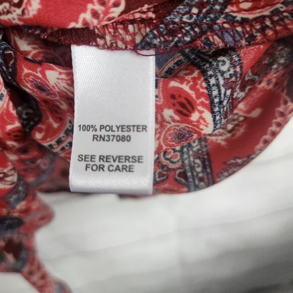 Cato Large Red Floral Sleeveless Wrap Cottagecore Blouse - Picture 5 of 8